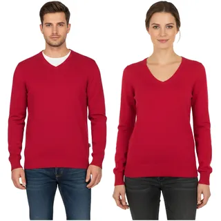 Stylischer Damen & Herren Strick-Pullover mit V-Ausschnitt Premium-Baumwolle 002 Rot - XXL