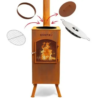 BonFeu Gartenkamin BonCarré Schwarz Terrassenofen Grill, aus robustem Stahl gefertigt braun