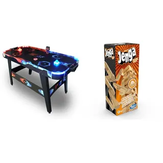 Carromco Airhockey Tisch Fire & Ice - Air Hockey Spieltisch mit LED Lichteffekten - mit belüftetem Spielfeld & Hasbro Gaming Jenga Classic