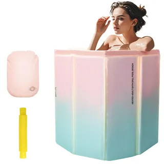 YTACREA Faltbare Mobile Badewanne für Erwachsene, Tragbare Freistehende Badewanne für Heißbad und Eisbad, Faltbadewanne Badetonne Badezuber für Dusche Spa Sauna, Balkon, Outdoor, 70*65CM, Grün Rosa