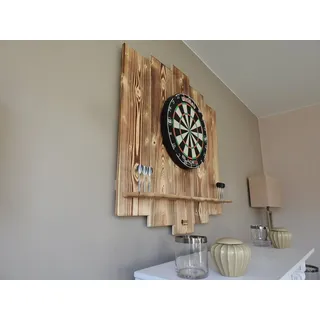 WDS Wooden Dartboard Surround | Premium Dart-Wandschutz & Tablet-Halter (Optional) | Geflammter Burned Look oder Color Design (Catchring, Dart Umrandung, Backboard)