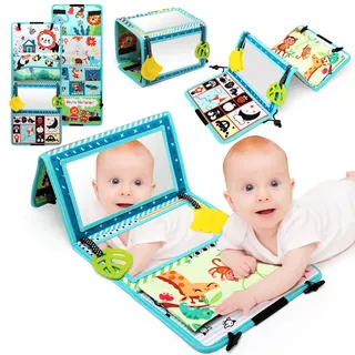 JoyPlus Baby Spiegel Spielzeug, Faltbares Baby Bauchlage Spielzeug, Ideal als Fühlbuch für Neugeborene, Visuelle Auditive Taktile Stimulation Montessori Spiegel Geschenke für Neugeborene 0 6 12 Monate