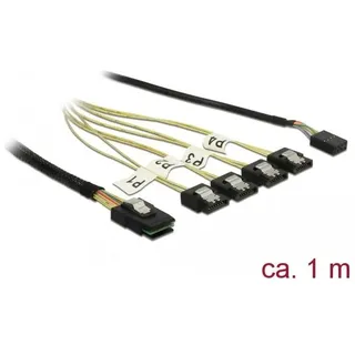 DeLock Internes SAS-Kabel - SAS 6Gbit/s - Mini SAS (SFF-8087) - 1x SATA-Buchse 7pol., Pfostenstecker 8pol.] 1m Schwarz