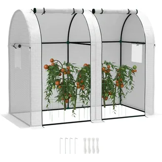Outsunny Gartengewächshaus 1,8 m2 Tomatenhaus Abm. 1,85L x 0,9l x 1,5H m 2 Rolltüren mit Reißverschluss 4 Rollfenster Stahl PE mit hoher Dichte 135 g/m2 UV-beständig weiß