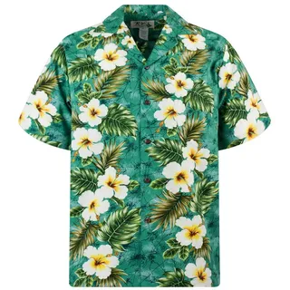 KY's Hawaiihemd "3 Farben" Herren Kurzarm Baumwolle Kokosknöpfe Original Hawaii grün 6XL