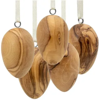 SIKORA OD18 5er Set kleine Ostereier aus Olivenholz zum Aufhängen | Natürliche Maserung & 100% Handarbeit | Hochwertiger Deko Baumschmuck & Osterstrauch Anhänger | Höhe ca. 4,5 cm