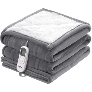 Vevor Heizdecke, 150 x 200 cm, Queen-Size, elektrische Überwurfdecke aus weicher Flanell-Lammwolle, Heizdecke mit 9 Zeiteinstellungen und 6 Heizstufen, warme Decke als Geschenk zum Geburtstag, grau