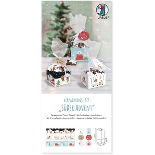 Ursus 51290000F - Verpackungs-Set "Süßer Advent", 6 Geschenkschachteln in verschiedenen Designs, inkl. Zellglasbeutel und Anhänger, für Kekse, Weihnachtsgebäck, Christstollen