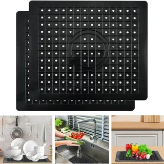 Ruikcoll Spülbeckeneinlage,Spülbeckeneinlage Gummi, Abtropfmatte, für Küche und Bad, Schwarz,31 x 26 cm, 2 Stück