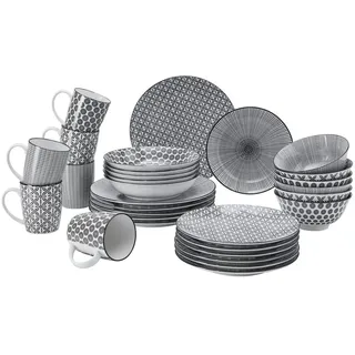 Ritzenhoff Breker Kombiservice Takeo, Schwarz, Weiß, Keramik, 30-teilig, Abstraktes, 350 ml, Lfgb, Essen & Trinken, Geschirr, Geschirr-Sets, Kombiservice