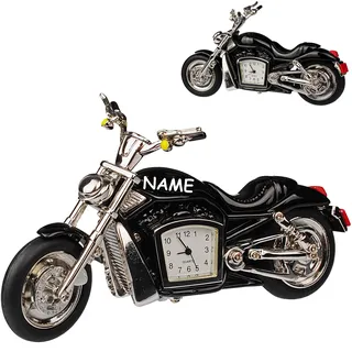 alles-meine.de GmbH kleine - Tischuhr/Miniatur - Uhr - Motorrad - Tourer Cruiser - inkl. Name - aus Metall - 12,8 cm - batteriebetrieben - Analog - Batterie - schwarz - Zahlen ..