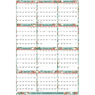 Kalender 2025–2026, Jahreskalender 2025–2026. Juli 2025 – Juni 2026, 57 x 87 cm, gefalteter Wandkalender 2025–2026, großer Wandkalender für 12 Monate