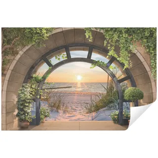 WallArena Vlies Fototapete Wald Fenster 3D EFFEKT Strand Tapete XXL Wohnzimmer Schlafzimmer - 152x104 cm - 1 Bahn