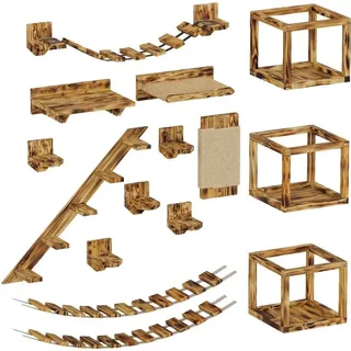 QLS Katzen Kletterwand Set XXL Hängebrüke Katzenbett Katzenregal 11236