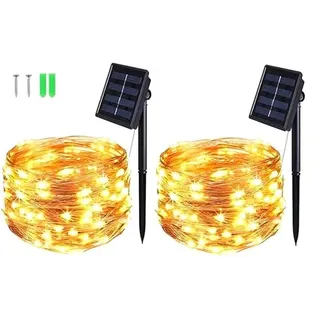 BOLWEO [2 Stück] Solar Lichterkette Aussen, 5M 50 LED Lichterkette Außen Wasserdicht Kupferdraht Beleuchtung für Weihnachten,Garten,Terrasse,Hof,Bäume,Party,Hochzeit,Innen/Außen Dekoration(Warmweiß)