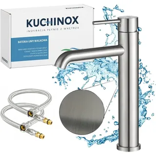 Kuchinox | Noia Waschbeckenarmatur - Gebürsteter Edelstahl - Korrosionsbeständig - Modernes Design - Standsäule