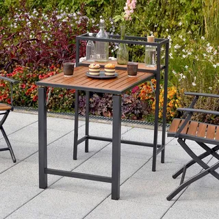 Gardenson Balkontisch, Graphit, Natur, Holz, Metall, Akazie, massiv, rechteckig, 75x73x55 cm, klappbar, Balkonmöbel, Balkontische