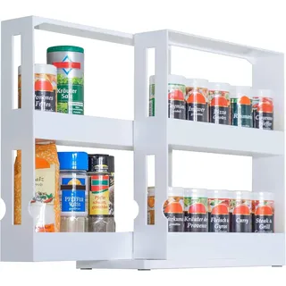 UPP Gewürzregal ausziehbar weiß l Ordnungssystem für Gewürze und Medikamente I Platzsparendes Nischenregal aus Kunststoff I Ideal als Schrankeinsatz in Küche & Bad I 27.5x10,5x28cm
