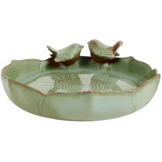 Harupink Vogeltränke Winterfest Rund 24 cm,Keramik glasiert Vogeltränke Garten,Wetterfest Lichtbeständig Langlebig Vogelbecken für Wildvögel,Vintage Vogelbad Garten für Outdoors Deko Balkon Terrasse