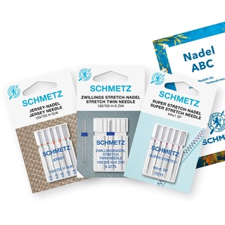 SCHMETZ Nähmaschinennadeln I Jersey-Set | 1 Nadel ABC | 5 Jersey-Nadeln | 5 Super Stretch-Nadeln | 1 Zwillings-Stretch-Nadel | auf nahezu allen gängigen Haushaltsnähmaschinen einsetzbar