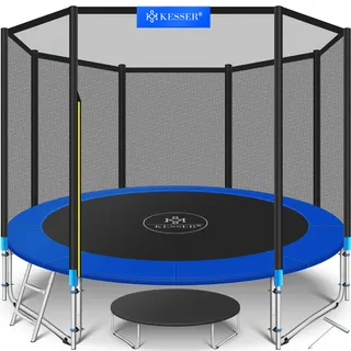 Trampoline Komplettset 305 cm inkl. Sicherheitsnetz, Leiter und Randabdeckung blau