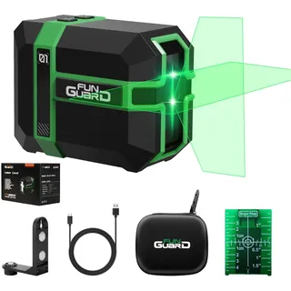 Funguard Kreuzlinienlaser 360° Grün 50M Selbstnivellierend Laser Wasserwaage Dual-Lasermodul, Linienlaser 3 Modus Umschaltbar Horizontal/Vertikal, PulsModus, USB-Aufladung, IP54 für Baustellen,DIY