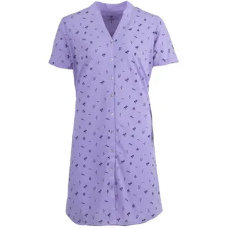 Zeitlos Nachthemd Damen Kurzarm Stehkragen Flamingo Blumen Knopfleiste Durchgehend, Farbe:Flieder, Größe:XL - XL