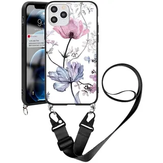 Yoedge Handykette für Xiaomi Mi 10T/10T Pro 5G Hülle mit Kordel Umhängenhülle Smartphone Necklace Hülle mit Band 6,67", Silikon Handy Schutzhülle TPU Bumper Cover mit Kette abnehmbar, Blume