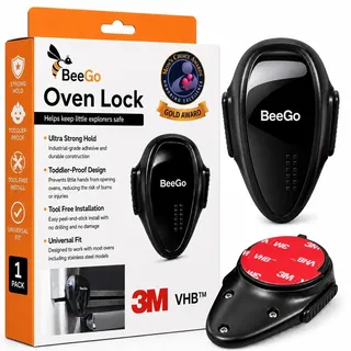BeeGo™ Backofen Kindersicherung ohne Bohren – Selbstklebend, Hitzebeständig, Starker Halt – Ofen Sicherung für Kinder & Babys, Schwarz