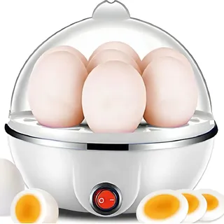 Elektrischer Eierkocher für bis zu 1-7 Eier Edelstahl Kunststoff 400 Watt Kocher mit Warmhaltefunktion und Messbecher Kochzeitüberwachung Weiß R...