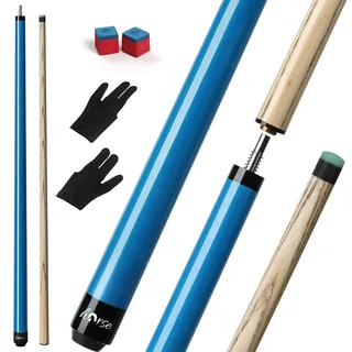 Horse Billiard Pool Cue, Eschenholz Break Queue, 600g, 147cm, 13 mm Tips for Billiard Table Sport, Billardqueue inkl. 2 Handschuhen & 2 Kreiden, Eschenholz-Schaft Pool Stock für Erwachsene, Königsblau