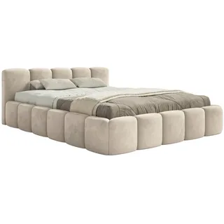 Selsey Polsterbett 180x200 cm, wasserabweisender Samt, Hellbeige - Maße B: 200 H: 72