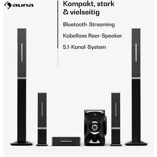 Auna Areal 825 5.1 Wireless Soundsystem Bluetooth 120 W mit Karaoke-Funktion kabellose Rear-Lautsprecher Schwarz