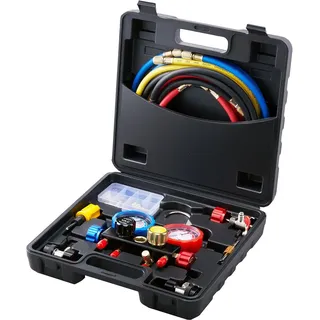 Vevor Kältemittel Manometer 4-Wege Auto Kältemittel Verteiler Messgeräteset, R134A-R12-R410A-R22 AC 4 Stk. 5 Fuß Ladeschläuche Kältemittel Manifold Messgerät AC-Diagnosewerkzeuge Autoklimaanlagen