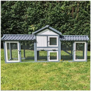 nyvi Kleintierstall XXL mit Auslauf 203 x 85 x 53 cm grau