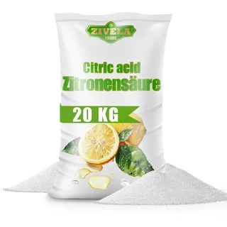20kg Zitronensäure Pulver in Lebensmittelqualität | Hausmittel für Küche & Haushalt | Citronensäure 100% Rein | Zitronensäure E330 (4x 5kg)