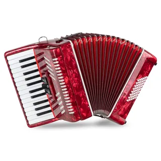 Classic Cantabile 48 Bass Akkordeon "Secondo V" - Tastenakkordeon - 2-chörig - 26 Diskanttasten - mit Riemen & Rucksack-Tasche - Rot