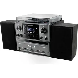 Soundmaster MCD5600SW Stereoanlage Plattenspieler, DAB+, UKW, Bluetooth®, CD, Kassette, USB, 2 x 5 W Schwarz