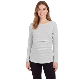 Alkato Damen Umstandsmode Langarm Stillshirt mit Rundhals Schwangerschafts Stillen Kleidung aus Baumwolle - M