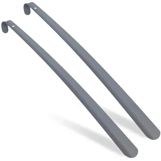 Relaxdays Schuhlöffel 2er Set, 58 cm lang, Schuhanzieher Metall, stabil, Aufhänger, Schuhanziehhilfe für Schuhe, grau