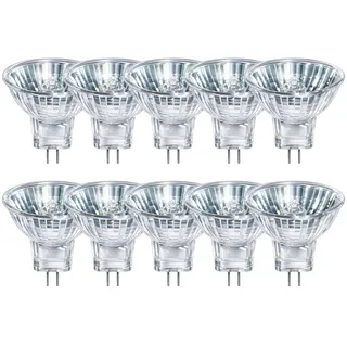 NCC-Licht 10x Halogen Leuchtmittel 12V Reflektor MR11 35mm 10W GU4, warmweißes Licht, 30° Abstrahlwinkel für gerichtetes Licht, stufenlos dimmbar
