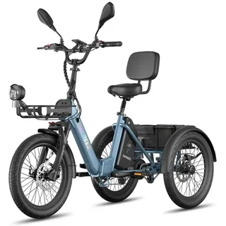 E Unterstützungs Dreirad, 180 kg Tragfähigkeit, 85 km maximale Reichweite, 21 Ah 48 V Akku, IPX5, Hydraulikbremsen, Blau