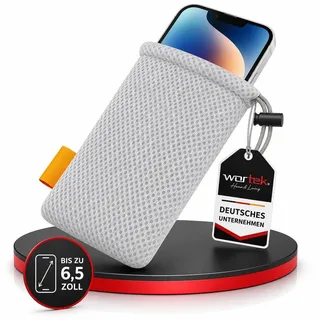 wortek Universal Handytasche Nylon Mesh Netz Beutel | 18,5cm x 9cm | für jedes Smartphone / Handy / iPhone | Grau - Grau