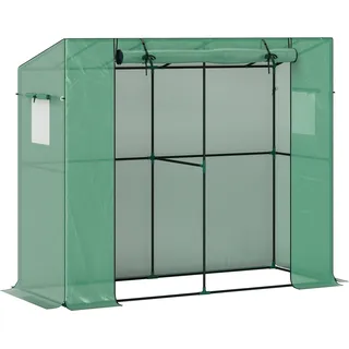 Outsunny Gewächshaus mit Rolltür 2 Fenster, winterfest Foliengewächshaus aus Stahl, Treibhaus für Balkon, Garten, Tomatenhaus mit UV schutz 200x76x170cm Tomatengewächshaus für Gemüse Blumen, Grün   Aosom