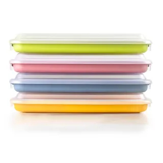 Ibili MENAJE, S.A. IBILI - Set mit 4 Wurst- und Aufschnittkappen, 4 Deckel à 24,8 x 14,4 x 3,3 cm, BPA-freier Kunststoff, wiederverwendbar, Gelb +... - Transparent