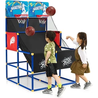 COSTWAY Arcade Basketball Spielset, Basketballständer mit 2 Körben, 4 Bällen und Pumpe, Mini Basketballkorb Outdoor Indoor, Basketballspiel 2 Sp...