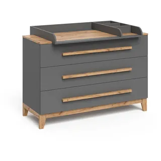 VitaliSpa Wickelkommode Malia, Grau/Artisan/Artisan, 133.2 x 98 cm mit 3 Schubladen