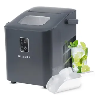 Klamer Eiswürfelmaschine klein (2025), 8 Eiswürfel in 8 Minuten, 11 kg Eiswürfel pro Tag, 2 Eiswürfelgrößen, 1 L Wassertank, Geräuscharmer Eiswürfelb...