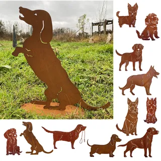 Gartenfigur Hund Dackel Macht Männchen 50x50cm auf Platte Edelrost Gartendeko Wetterfest Rost Metall Rostfigur Hunde Figur Tier von Steinfigurenwelt