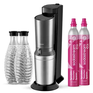 Sodastream Crystal 3.0 schwarz + 2 Glaskaraffen + Zylinder